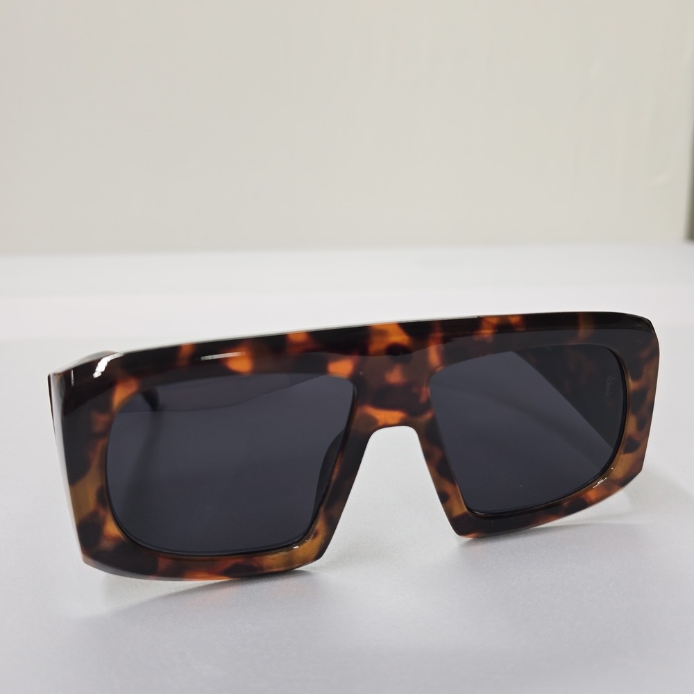 Tortoise Oversized Flat Top Shield Sunglasses UV400 Protection NEW - Picture 2 of 8